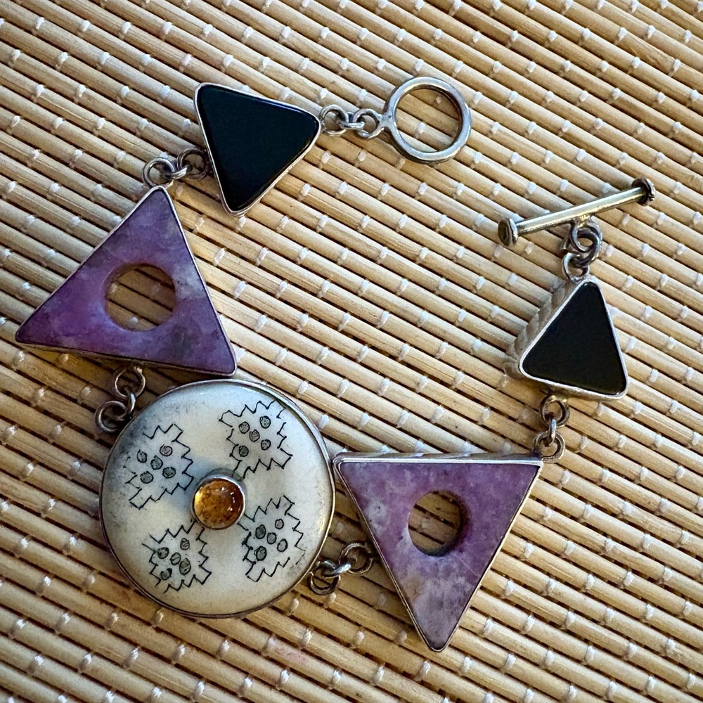 Vintage Echo Of The Dreamer Sterling Silver Multi-Gem Artisan Bracelet, 7”